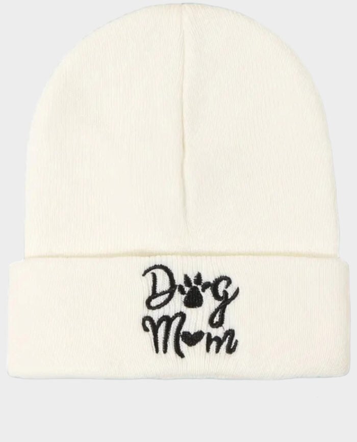 Dog Mom Beanie White